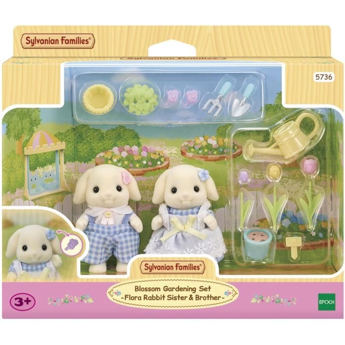Doll - SYLVANIAN FAMILIES - Brother and Sister Rabbit Aries - Gardening - Articulated - Multicolor