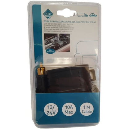 Double cigarette lighter socket 12/24V - HTC EQUIPEMENT - With 10A fuse