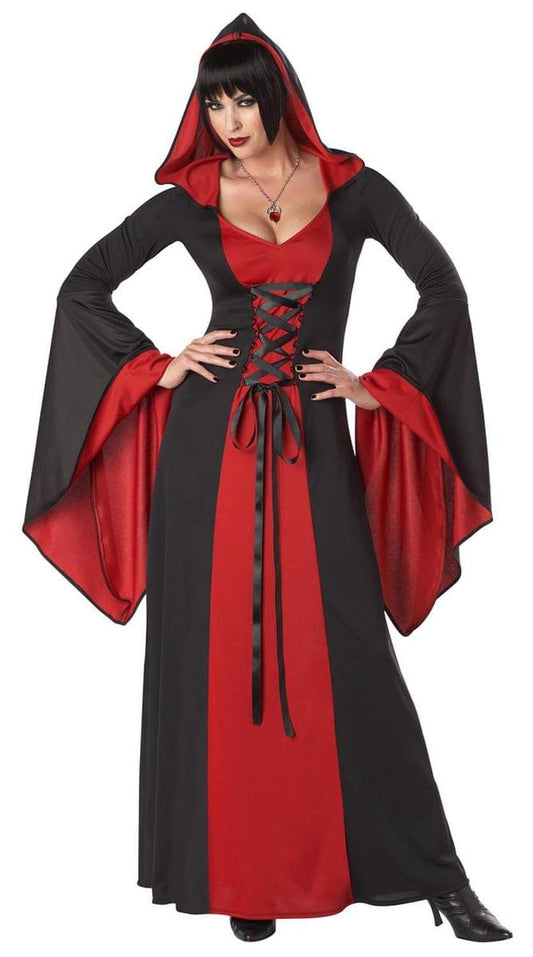 Deluxe Gothic Red Hooded Robe Dress Costume Adult Large 10-12