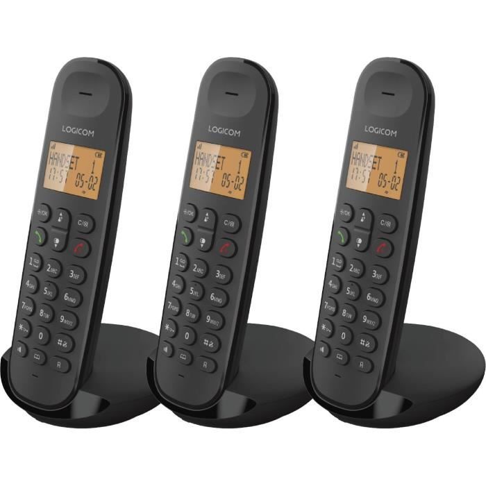Cordless landline phone - LOGICOM - DECT ILOA 350 TRIO - Black - Without answering machine