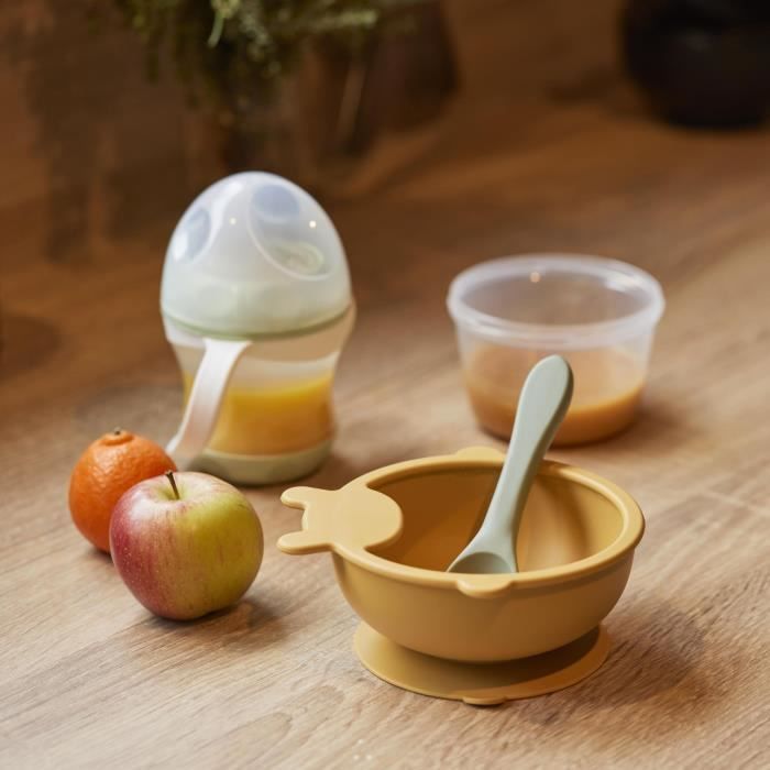 Suction Cup Bowl - THERMOBABY - Silicone - Honey Yellow, non-slip and unbreakable
