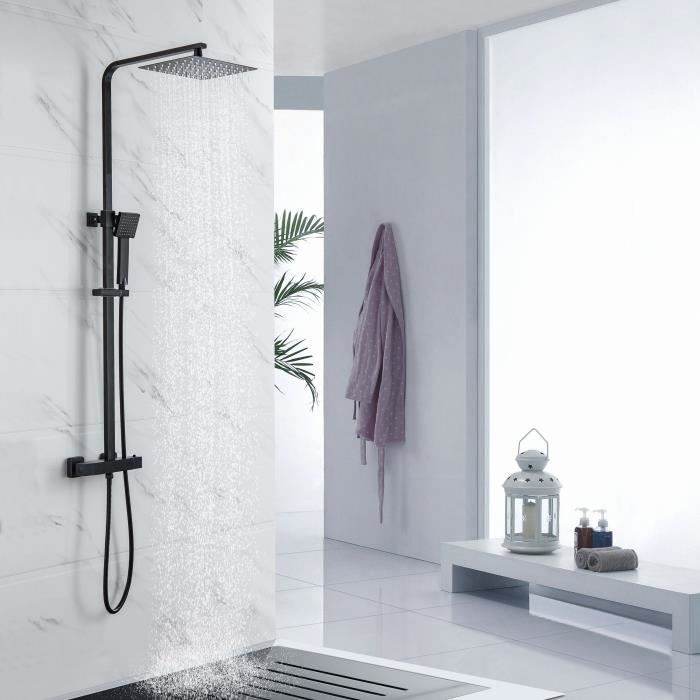 OCEANIC Shower column - Thermostatic mixer - Rectangular high head 30x20 cm - Matt black