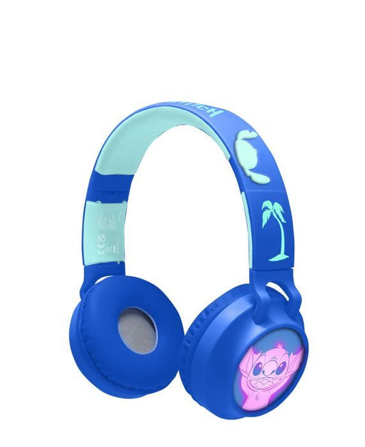 Foldable Bluetooth and wired light-up headphones with 3D design from the world of Stitch with volume limitation