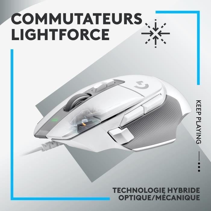 Logitech - G502 x wire gaming mouse - lightForce hybrid -mechanical hybrid primary buttons, Gaming Hero 25K - White sensor