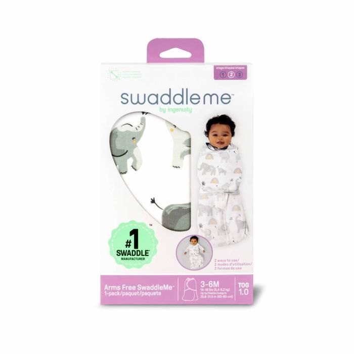 INGENUITY, Swaddling Bag, elephant sleeping bag, for mid-season TOG 1. Adjustable from 3 to 6 months, Oeko-Tex certified