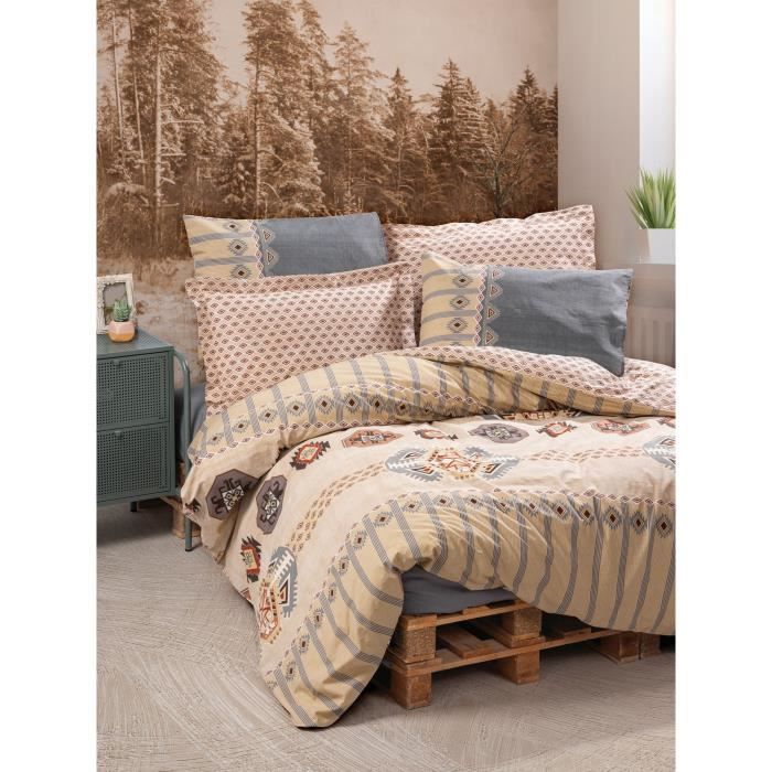 Bedding set - 1 duvet cover 220 x 240 cm + 2 pillowcases 60 x 60 cm - 100% cotton - Beige