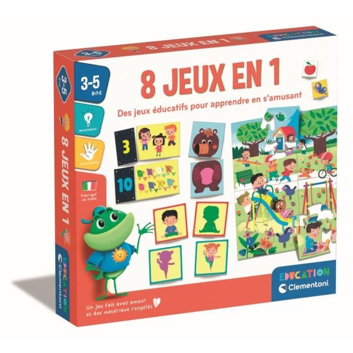 Clementoni - Box of 8 games in 1 - Educational games shapes, colors, numbers, quantities - Ages 3 and up