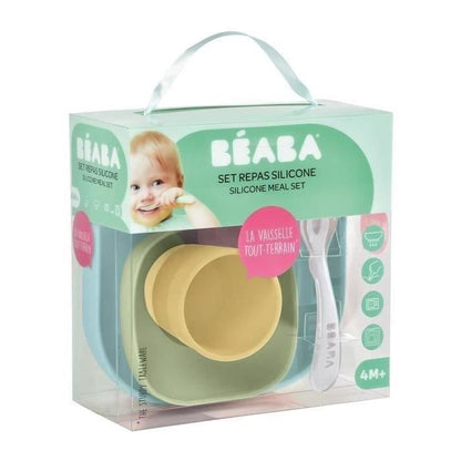 BEABA 4-piece silicone suction cup dish set - Yellow
