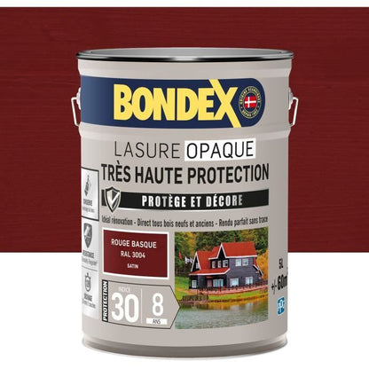 Very high protection opaque stain - Basque red RAL 3004 satin - BONDEX - 5 L