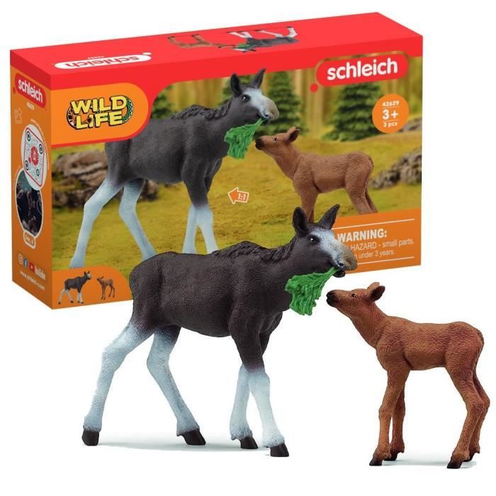 Moose with Calf Figurines, Wild Animals, Schleich 42629 Wild Life, For Children from 3 Years Old