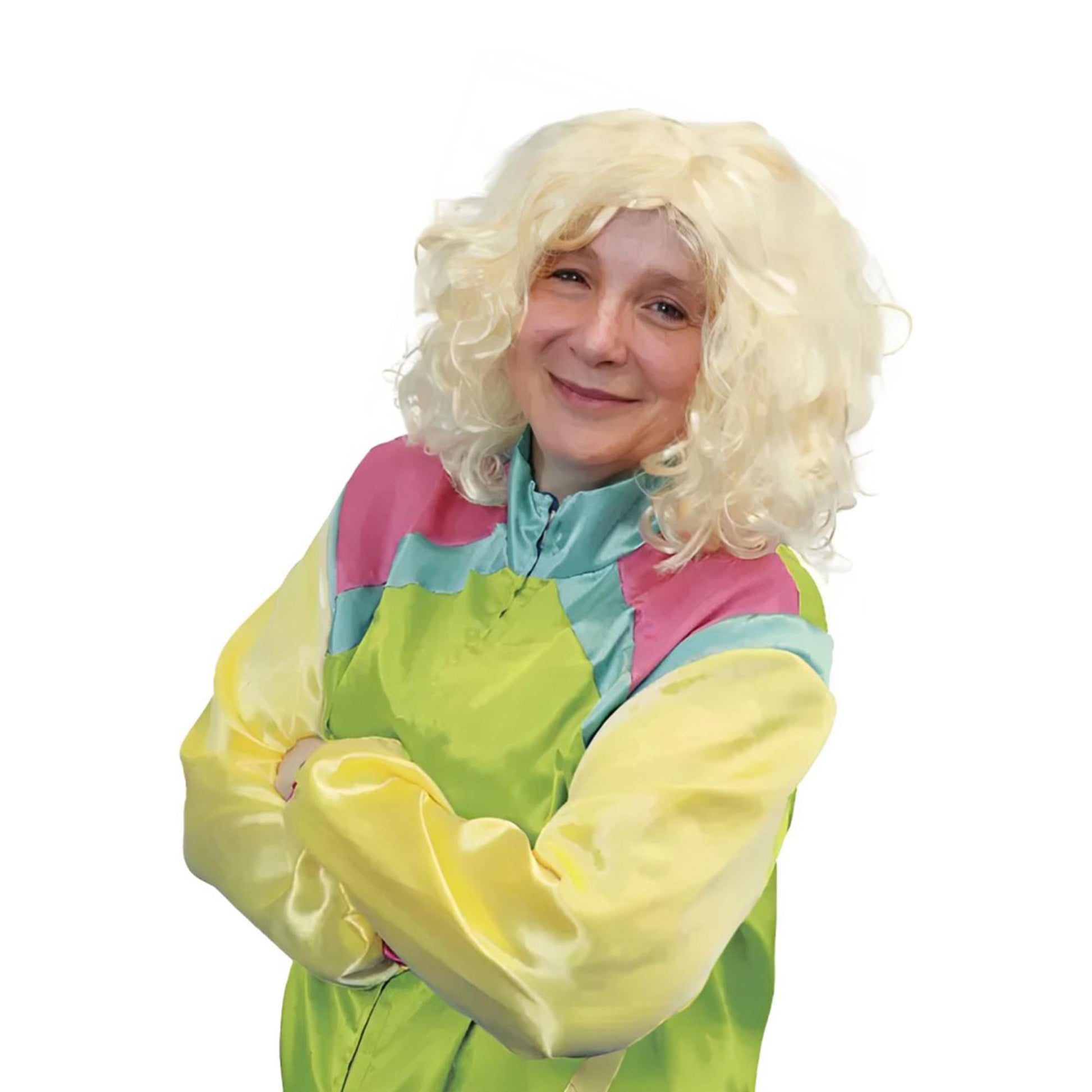 80s Female Neon Windbreaker and Wig Adult Costume Kit | Large/X-Large