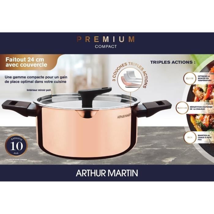 24 cm Dutch oven - ARTHUR MARTIN - AM945GT - 3 triple action layers: copper, aluminum, stainless steel - All heat sources including induction