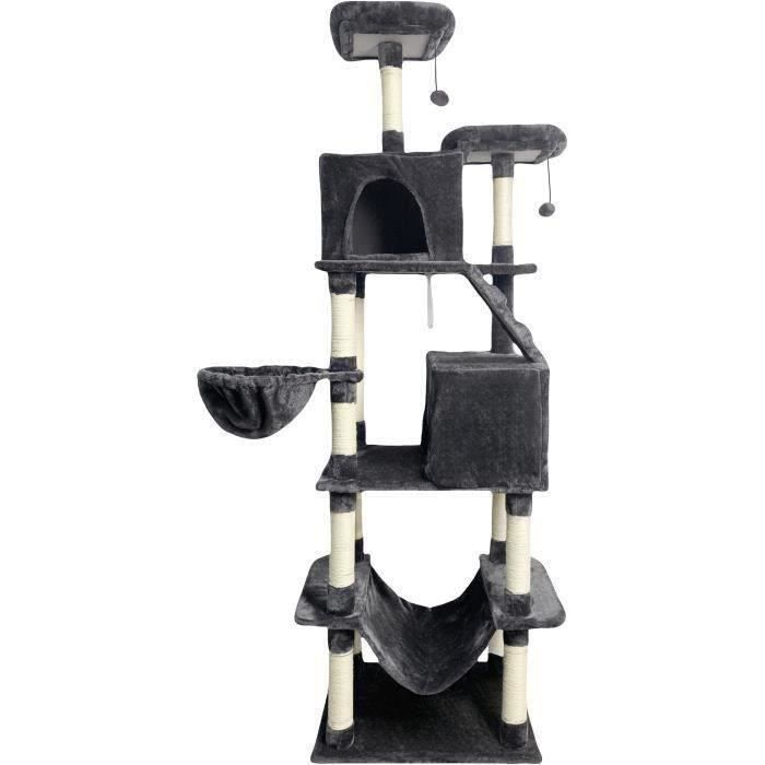 TAYLOR Cat tree - 60 x 50 x 206 cm - Dark grey - 2 platforms, 1 perch, 2 cabins, 1 hammock