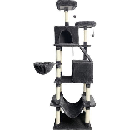 TAYLOR Cat tree - 60 x 50 x 206 cm - Dark grey - 2 platforms, 1 perch, 2 cabins, 1 hammock