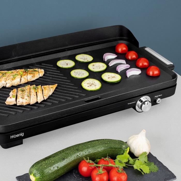 Hkoenig GRX330 - Double zones plancha - 50x25cm - 1800W - Anti -adhesive revealing - Grill Turbo Function - Adjustable thermostat