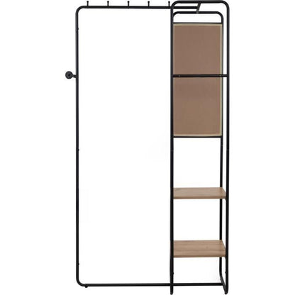 Hallway furniture - LUTON - Metal structure - Black / Artisan oak - 100 x 185 x 37 cm - 2 shelves - 1 mirror