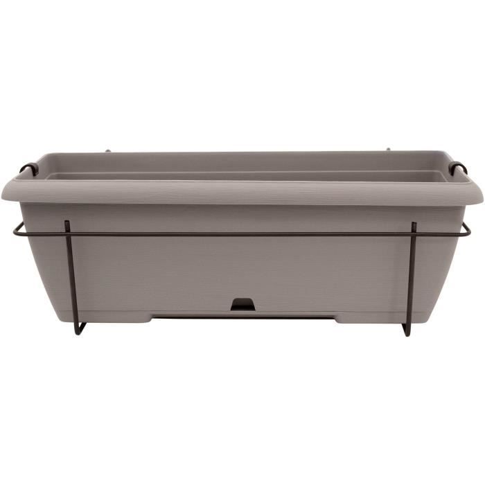 Planter kit with metal stand and integrated tray - GARDEN ID Teramo - Taupe 50 cm - Stone effect - Recycled/recyclable