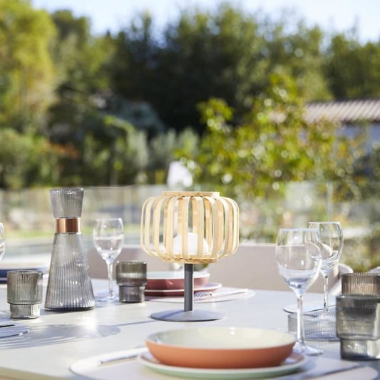 Cordless table lamp - LUMISKY - STANDY MINI BAMBOO - H25 cm - Natural bamboo - Warm white and white LED