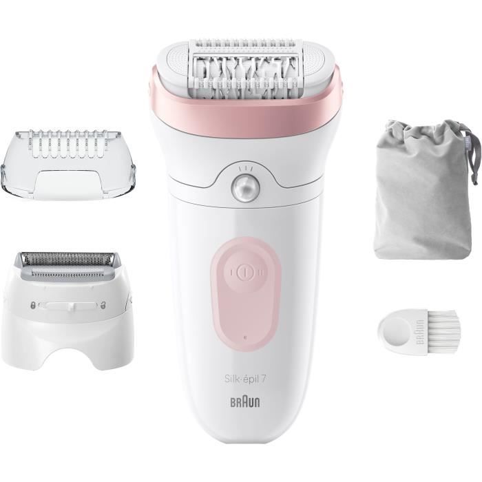 Electric epilator - BRAUN - Silk-épil 7 - Easy hair removal - Long-lasting soft skin - 7-030 - White / Pink