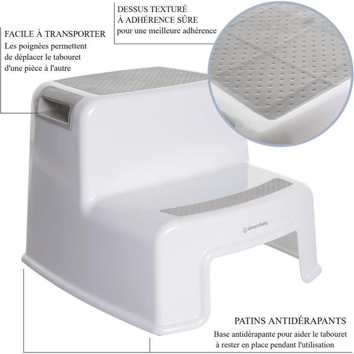 Step stool - DREAMBABY - 2 Up - Non-slip and textured - Up to 80 kg for children and adults - Grey and Black