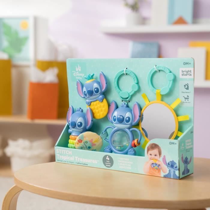DISNEY BABY - STITCH - Birth Gift Set - 4 newborn toys, Rattle, Teething ring, Multi-sensory toys