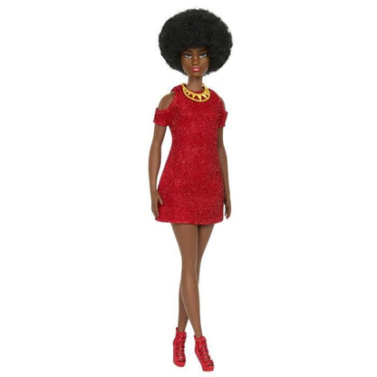 Barbie-Fashionistas 221-Doll with black hair and red dress HRH18