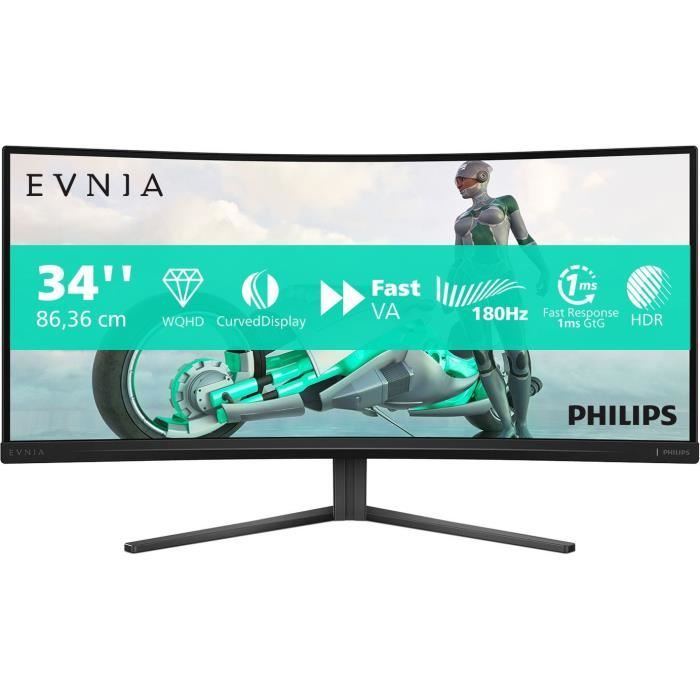 PC Monitor - PHILIPS - Evnia 34M2C3500L - 34 WQHD - Curved Panel - 180Hz - 0.5ms - HDR - HDMI/DP - Black