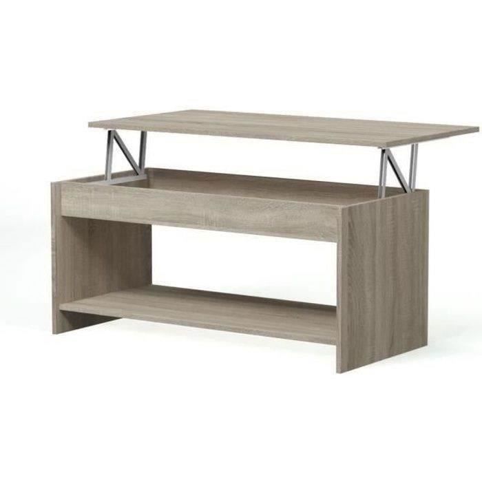 Liftable coffee table - Contemporary style - Sonoma chene decor - L100 x D50 x H44cm - Happy