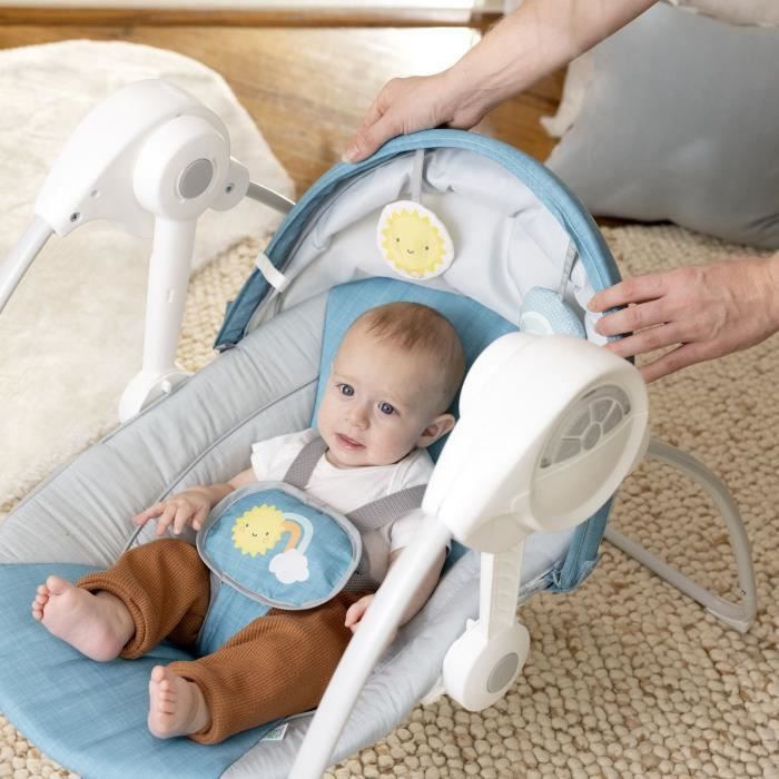 Ity by INGENUITY Sun Valley Baby Swing - Canopy, 2 Toys, 2-Position Reclining Seat - Grey