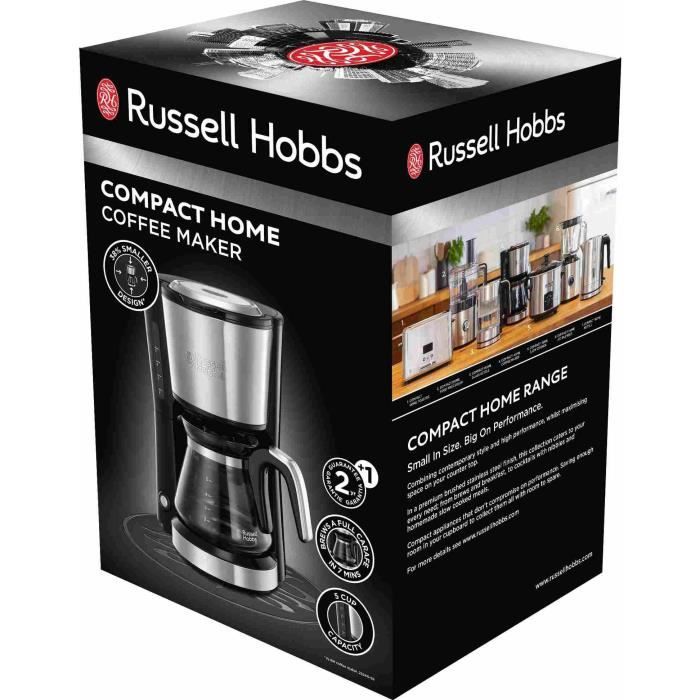 Russell HOBBS 24210-56 CAFETIERE filter 625ml compact home, fast coffee in 7 minutes, spoon pod, warm support - brushed stainless steel