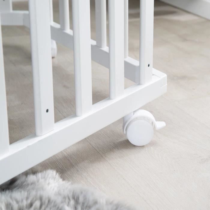 ROBA LITTLE STARS Hegaxonal Baby Playpen - Adjustable Height - Padded Cover - Braked Wheels - White Lacquered Wood - Star Pattern