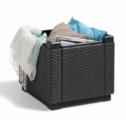 Cube graphite table - Imitation woven rattan with storage - Allibert by Keter- Cubecushiongraph