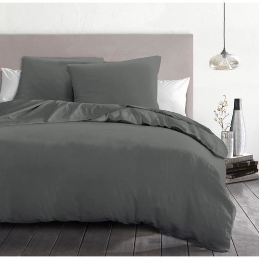 3-piece duvet set - HOME LINGE PASSION - HP72075 - 82 g microfibre - 240 x 260 cm - Anthracite grey