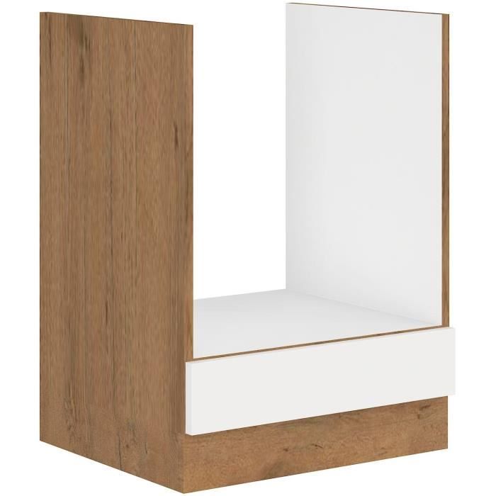 ROCK - Low oven cabinet - Lancelot oak melamine and glossy white - 60 cm - Worktop not included