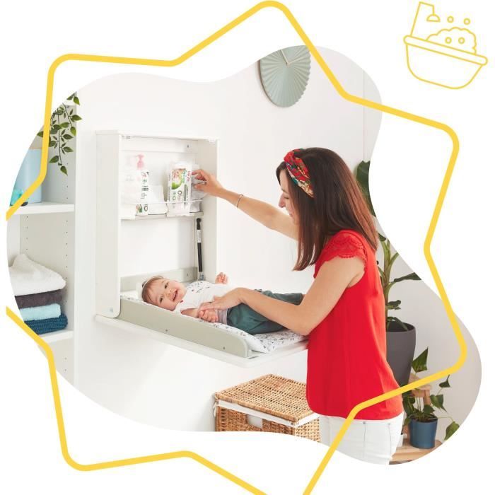 Badabulle Plouf wall changing table, with changing mat included - Foldable and compact