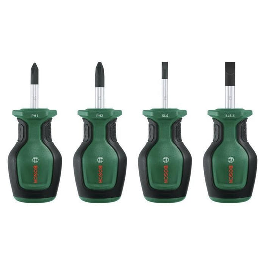 Bosch Set of 4 short screwdrivers (compact for screwing in tight spaces, magnetic tip)