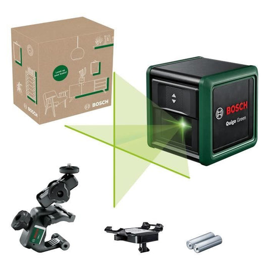 Bosch Line Laser - Quigo Green (Supplied with 2 batteries, 1 MM2 universal clamp and 1 mounting adapter)