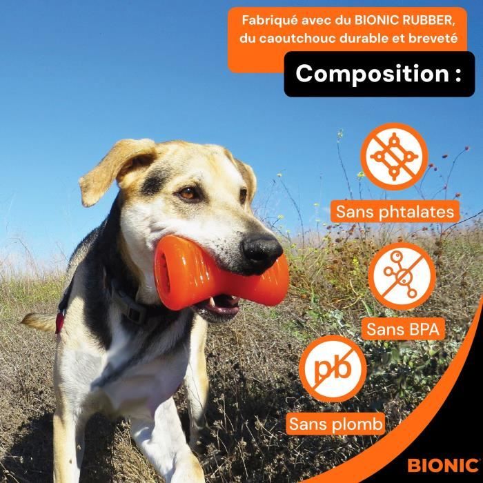 Dog toy - BIONIC - Bone - Size Medium 12 cm - Ultra-resistant rubber - lead, BPA and phthalate free