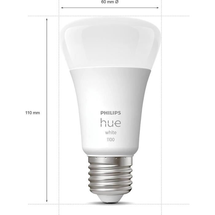 Philips Hue White, E27 connected LED bulb, Equivalent 75W, 1100 Lumen, Bluetooth compatible, 2 pack