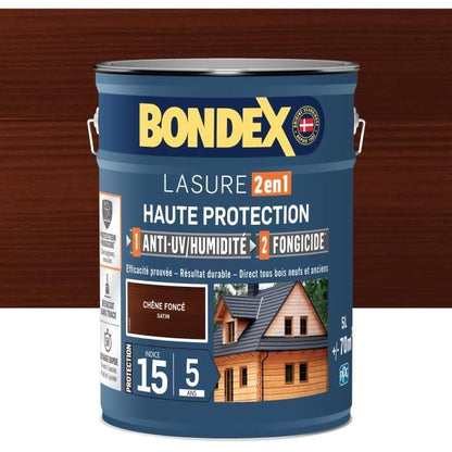 2 in 1 High Protection Stain - Dark Oak Satin - BONDEX - 5 L