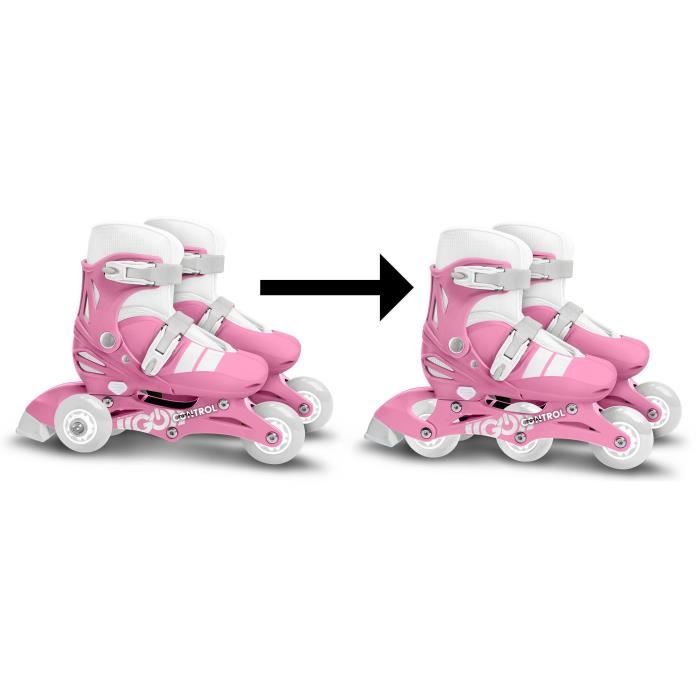 2-in-1 Inline Skates - STAMP - SKIDS CONTROL - 3 Wheels - Size 27-30 - Pink