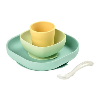 BEABA 4-piece silicone suction cup dish set - Yellow