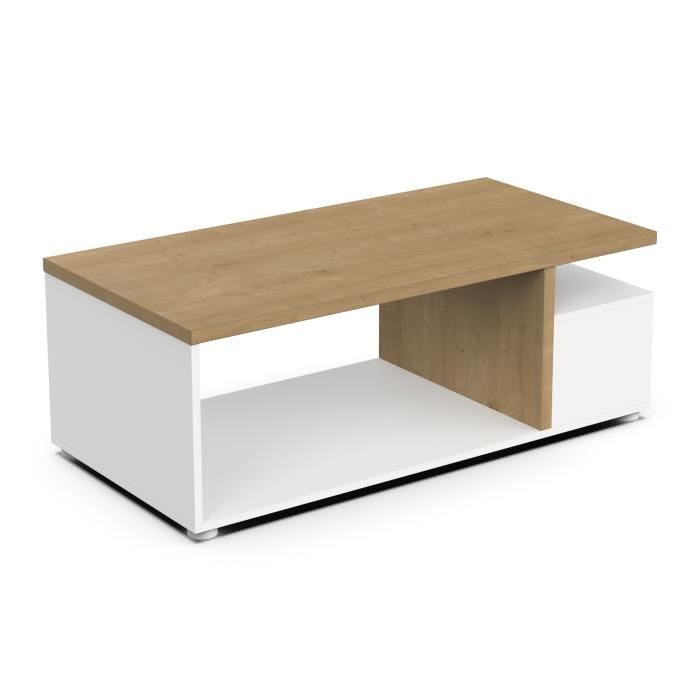 ACCESS rectangular coffee table - 3 Niches - Hamilton oak and white decor - L 91.8 x D 50 x H 36 cm - DEMEYERE