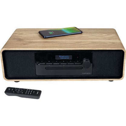 Bluetooth Micro-system - THOMSON - Wood/Black - FM/DAB+/CD/MP3/USB/Induction Radio, 75W, LCD Display, Remote Control, 230V Power Supply