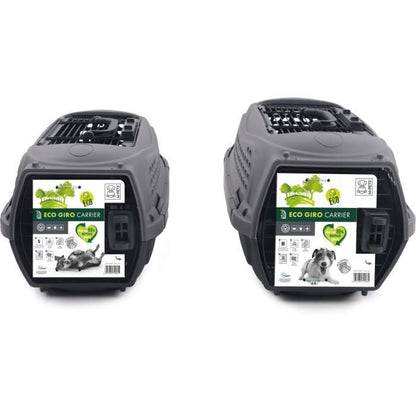 M.PETS ECO GIRO Cat Transport Crate - Plastic Cage - Size S - Gray