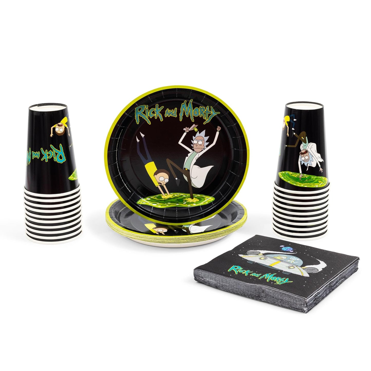 Rick and Morty Portal 60-Piece Party Tableware Set | Cups, Plates, Napkins