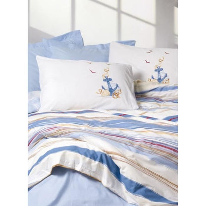 Bedding set - 1 duvet cover 220 x 240 cm + 2 pillowcases 60 x 60 cm - 100% cotton - Blue