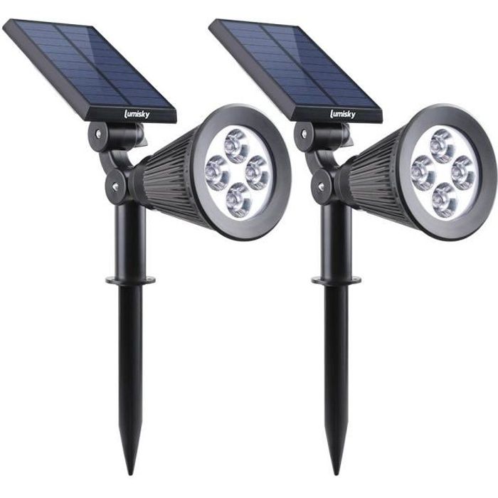 LUMISKY Pack of 2 waterproof solar outdoor spots - 4 white LEDs - 200 Lm - Swivel head at 90 ° C