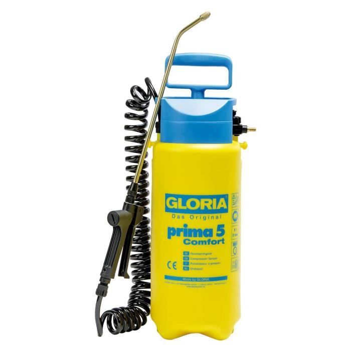 GLORIA - Prima 5 Comfort - 5L pressure sprayer with lance and brass nozzle and 2m50 spiral hose