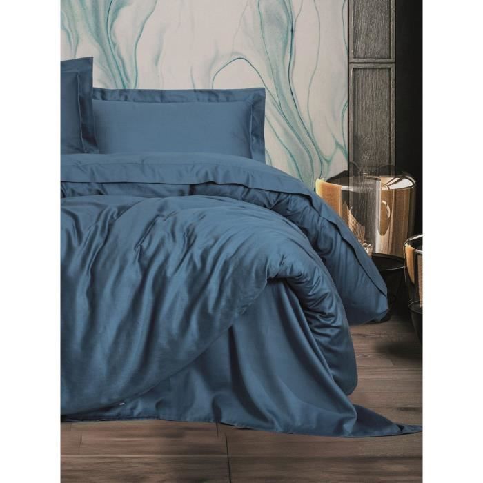 Bedding set - 1 duvet cover 220 x 240 cm + 2 pillowcases 60 x 60 cm - 100% cotton satin - Blue